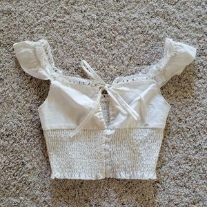 White Cropped Cottage Core Top